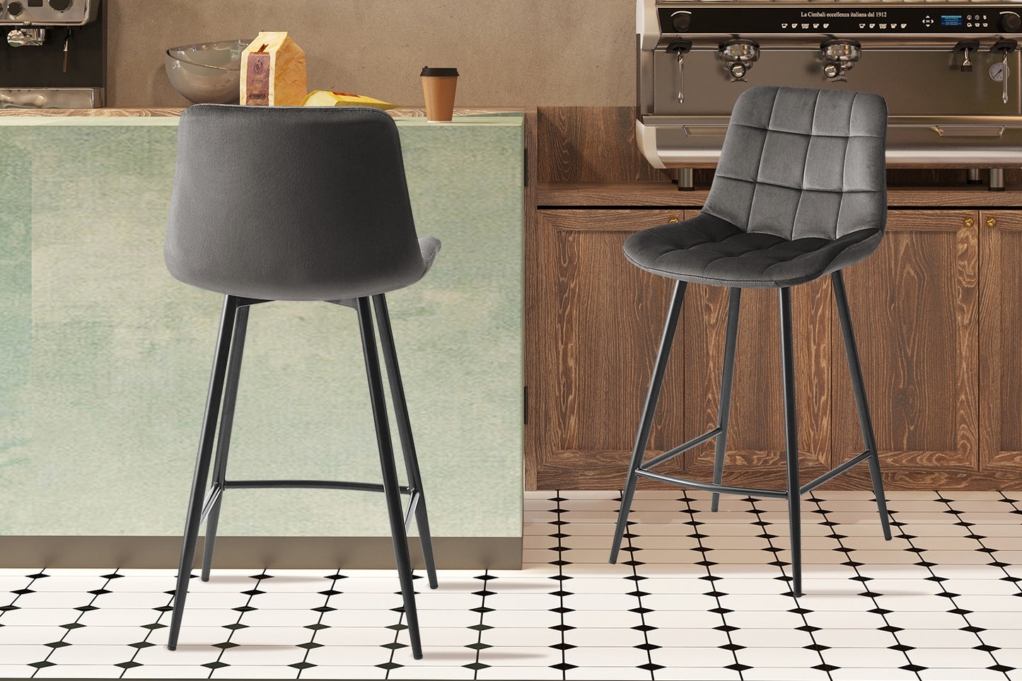 Chaise de comptoir Juta Velours Taupe