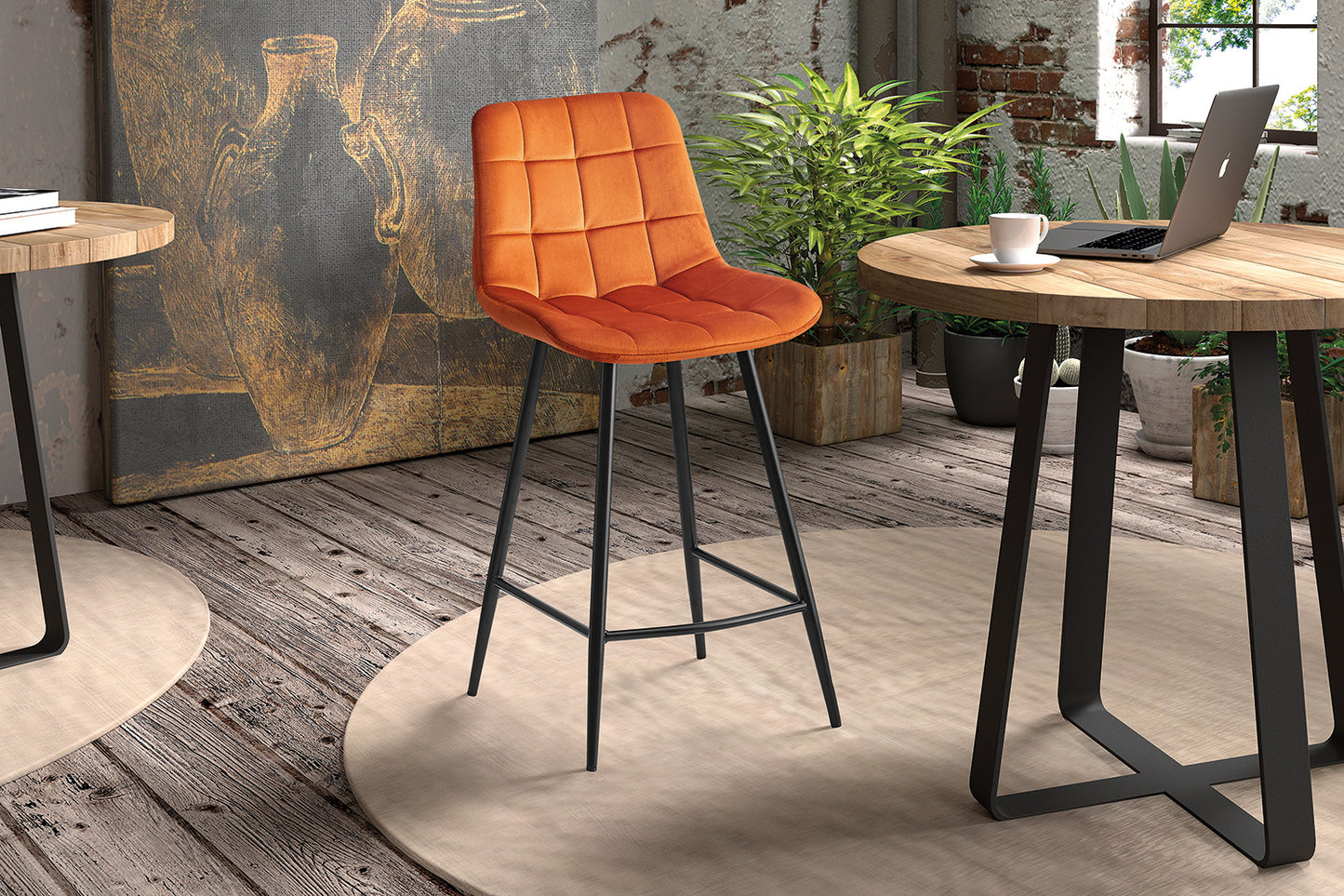 Chaise de comptoir Juta Velours Orange