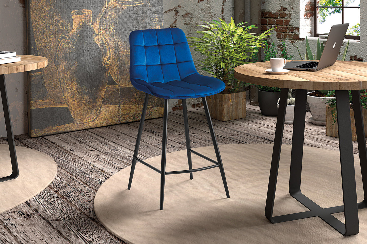 Chaise de comptoir Juta Velours Bleu