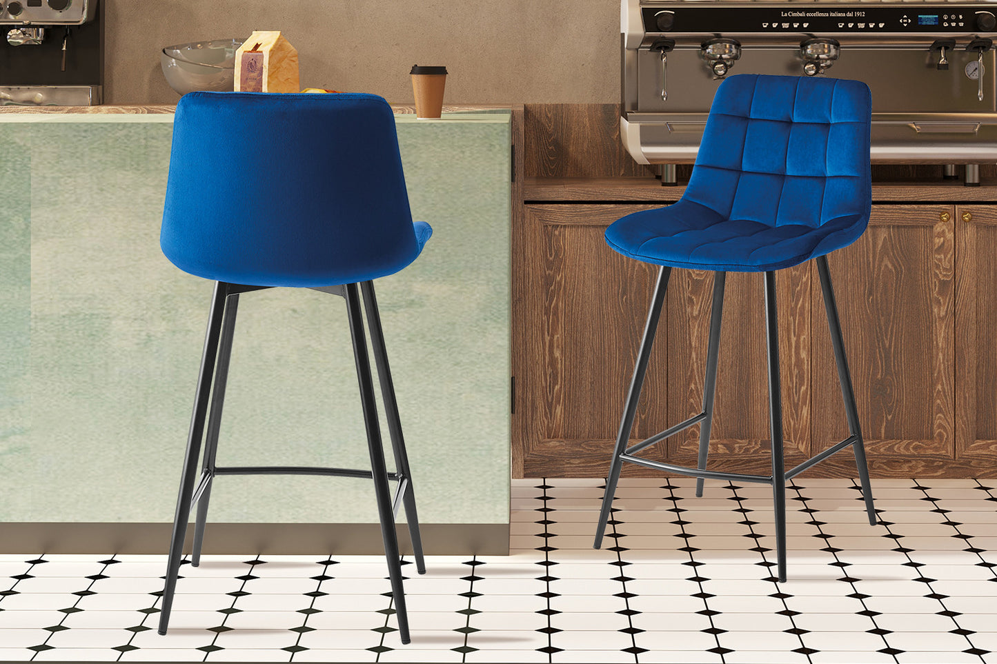 Chaise de comptoir Juta Velours Bleu