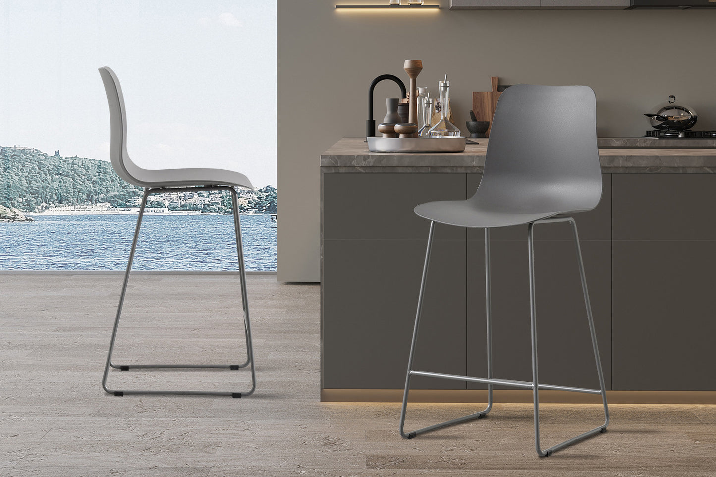 Chaise de comptoir Marie Gris