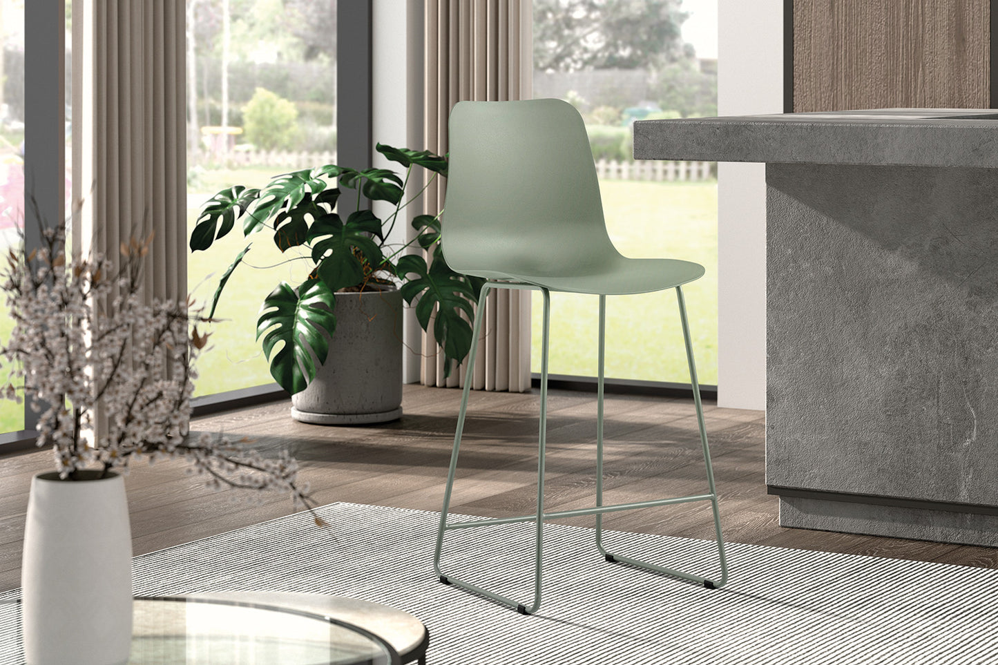 Chaise de comptoir Marie Gris-vert