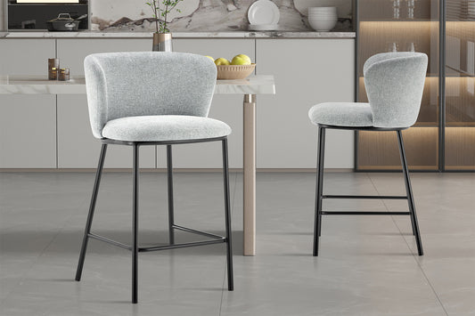 Chaise de comptoir Arthur Tissu Gris clair