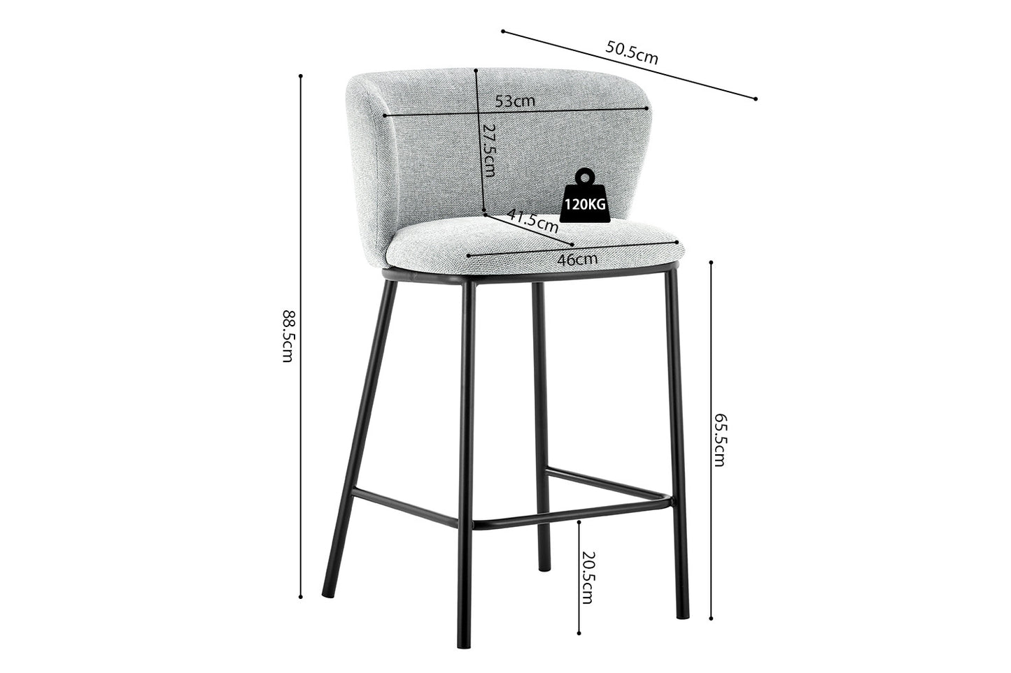 Chaise de comptoir Arthur Tissu Gris clair