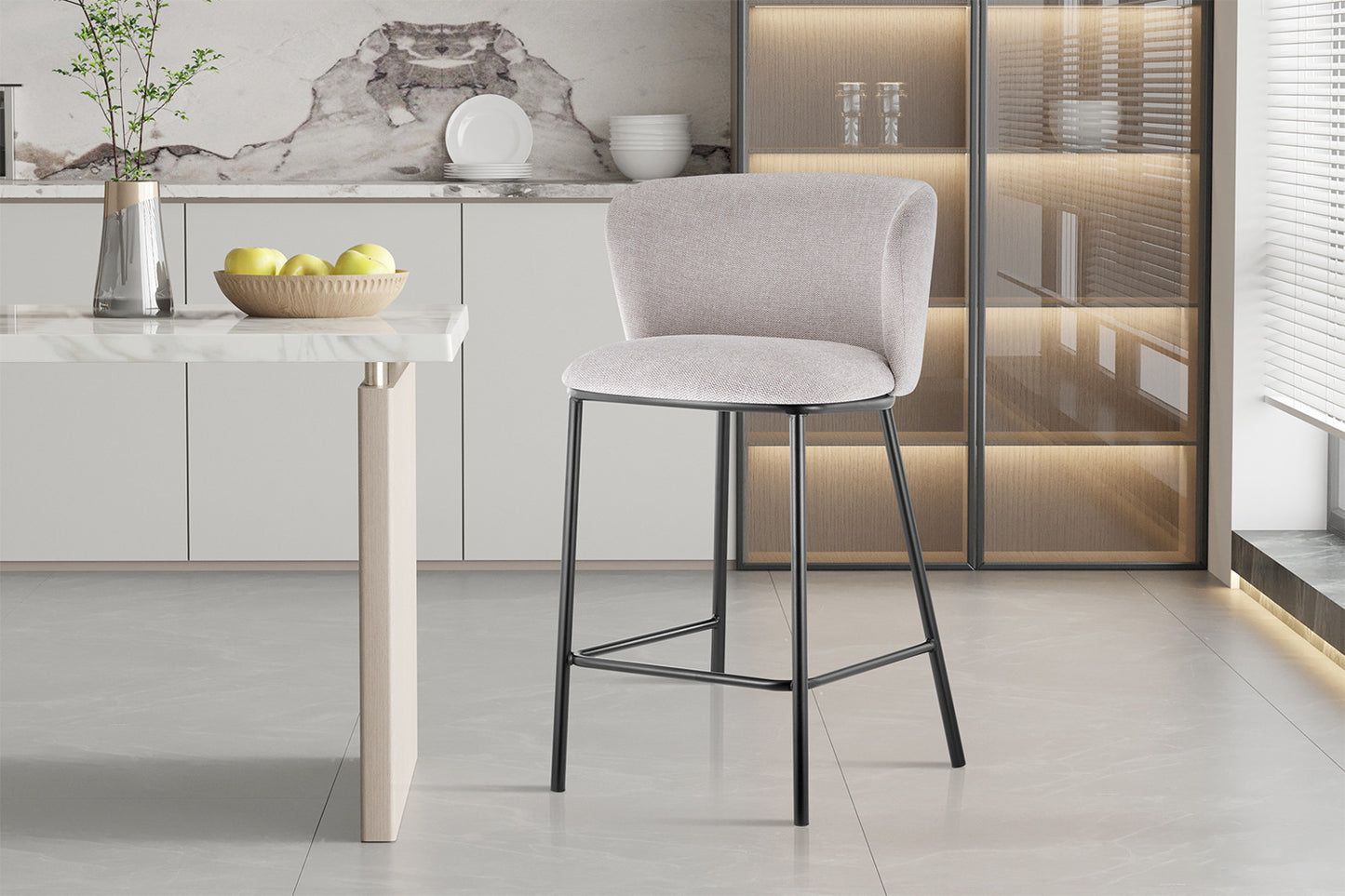 Chaise de comptoir Arthur Tissu Beige