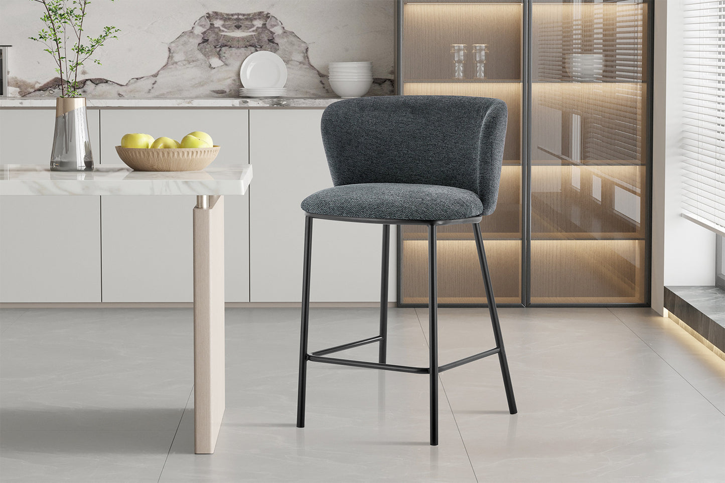 Chaise de comptoir Arthur Tissu Gris foncé