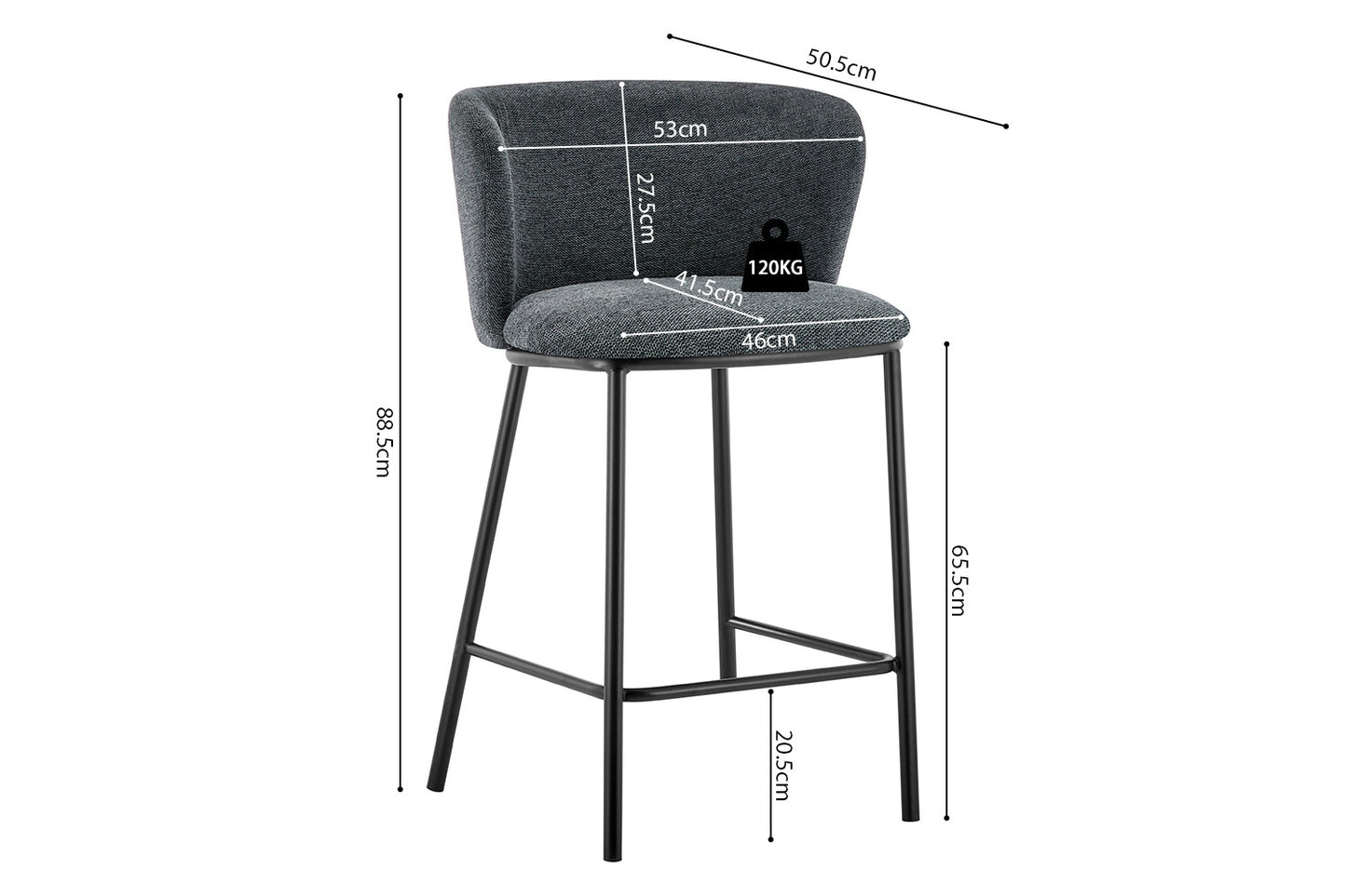 Chaise de comptoir Arthur Tissu Gris foncé