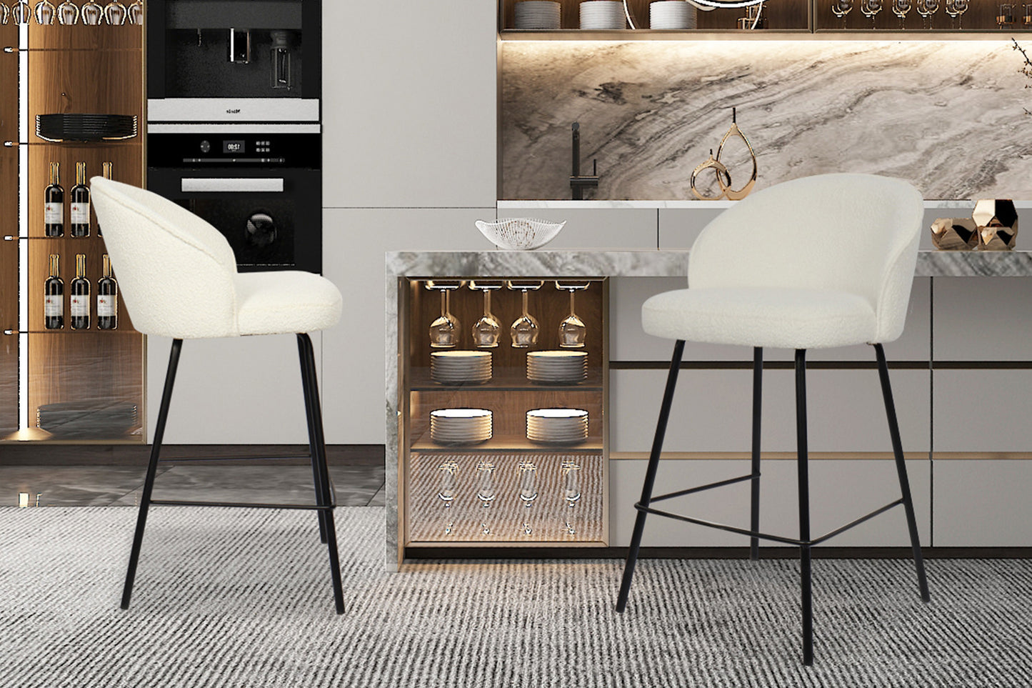 Chaise de comptoir June Bouclé Blanc