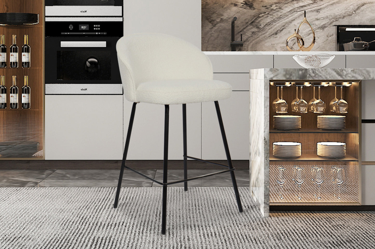 Chaise de comptoir June Bouclé Blanc