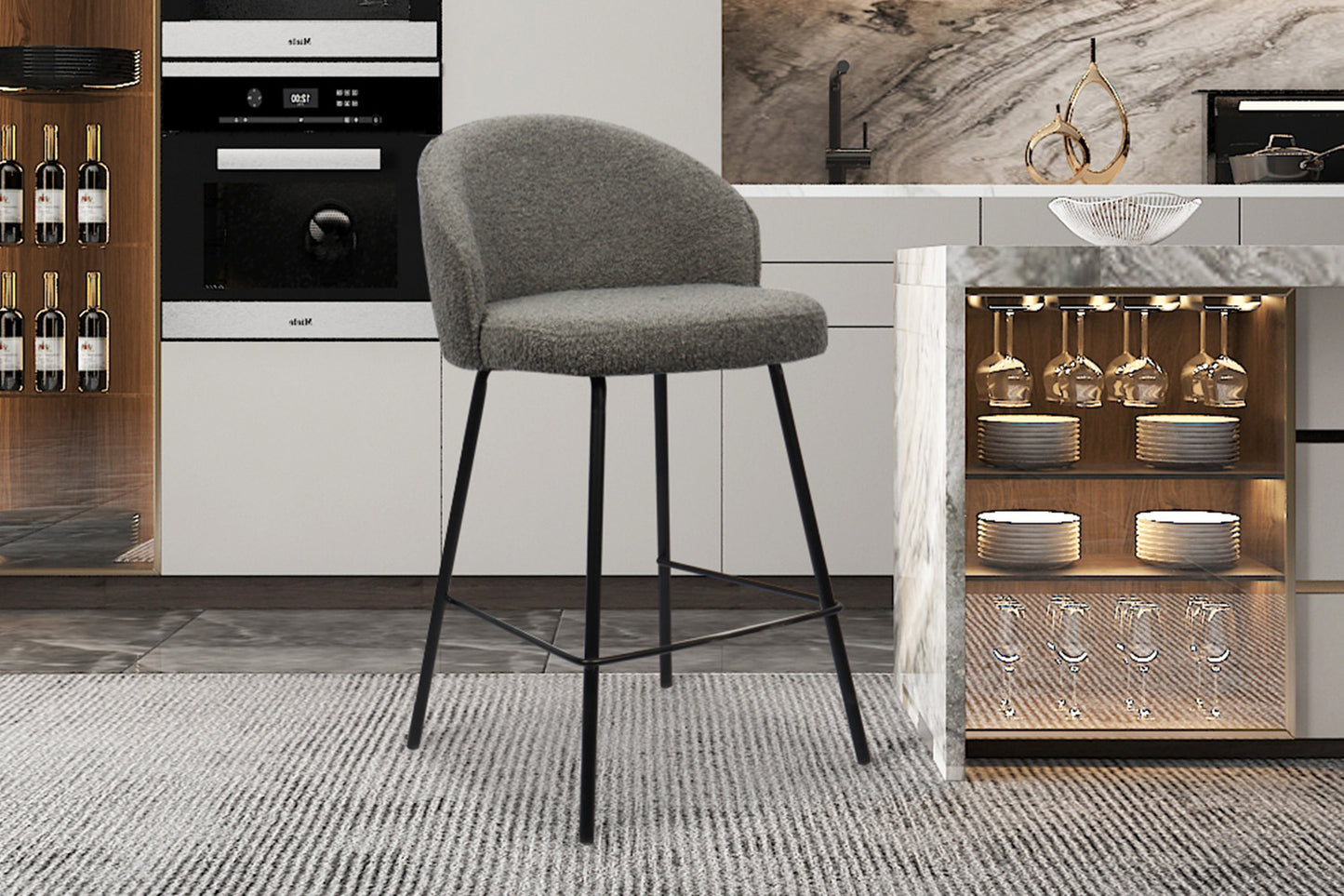 Chaise de comptoir June Bouclé Gris
