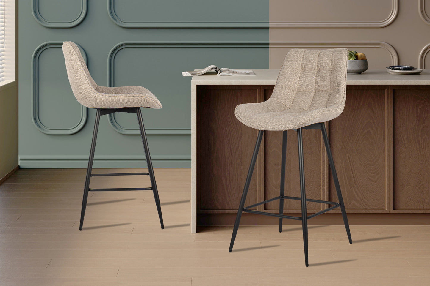 Chaise de comptoir Ariba Tissu Beige/Gris clair