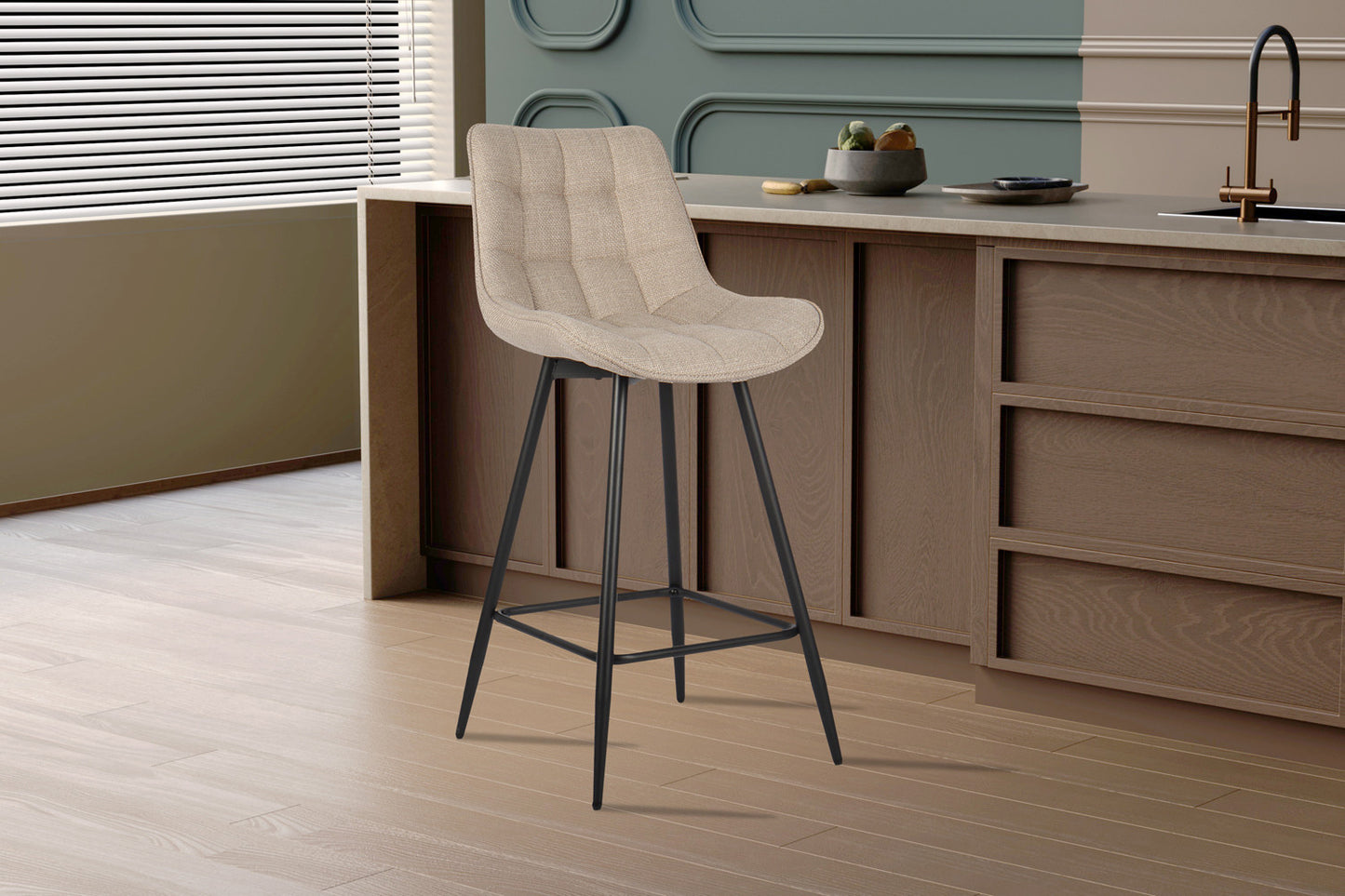 Chaise de comptoir Ariba Tissu Beige/Gris clair