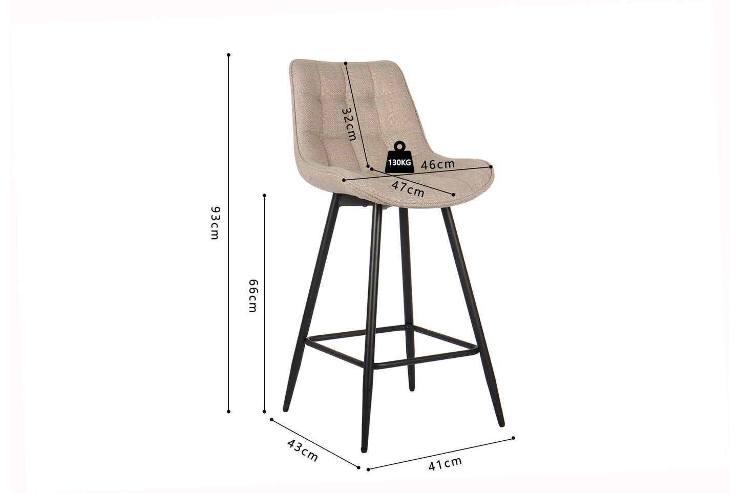 Chaise de comptoir Ariba Tissu Beige/Gris clair