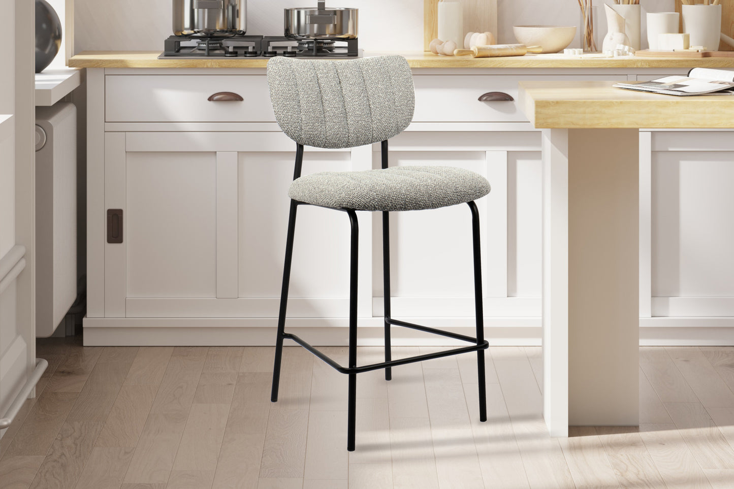 Chaise de comptoir Antura Tissu Gris clair