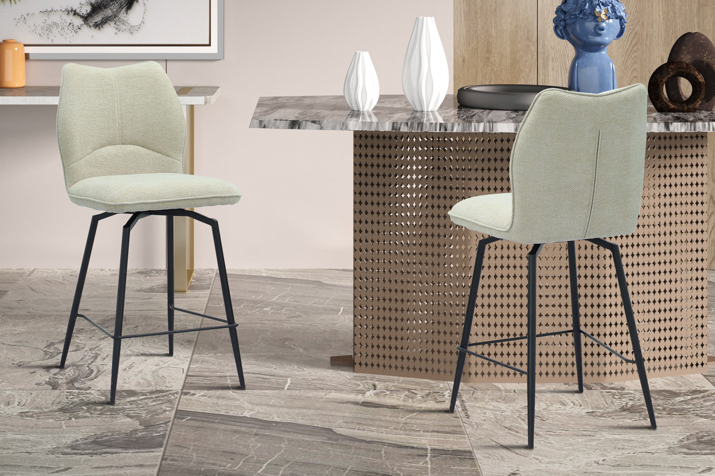 Chaise de comptoir Lara Pivotant Ecru