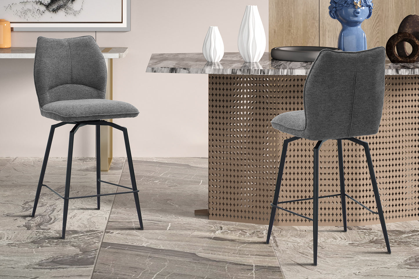 Chaise de comptoir Lara Pivotant Gris