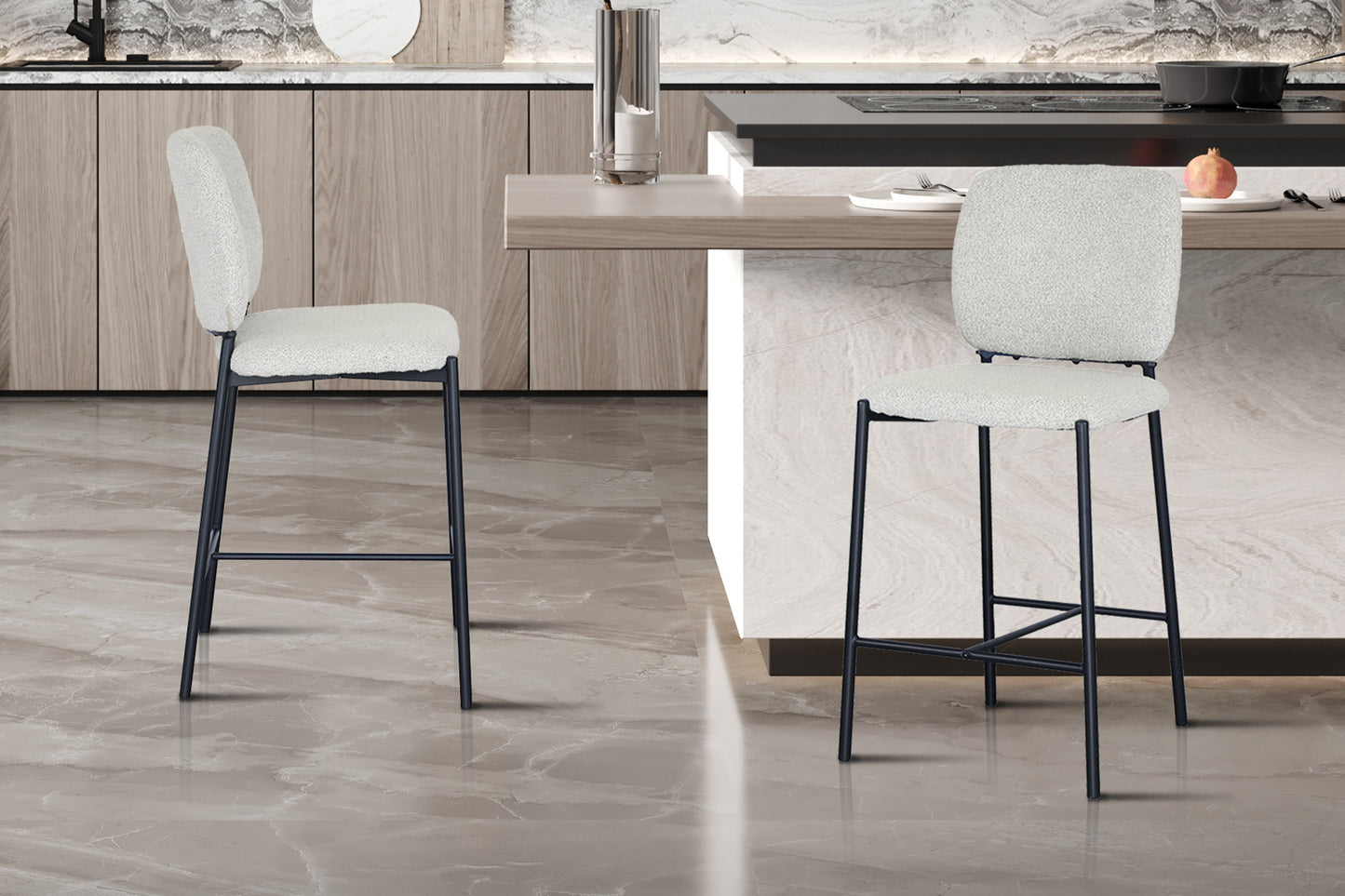 Chaise de comptoir Sophia Tissu Beige