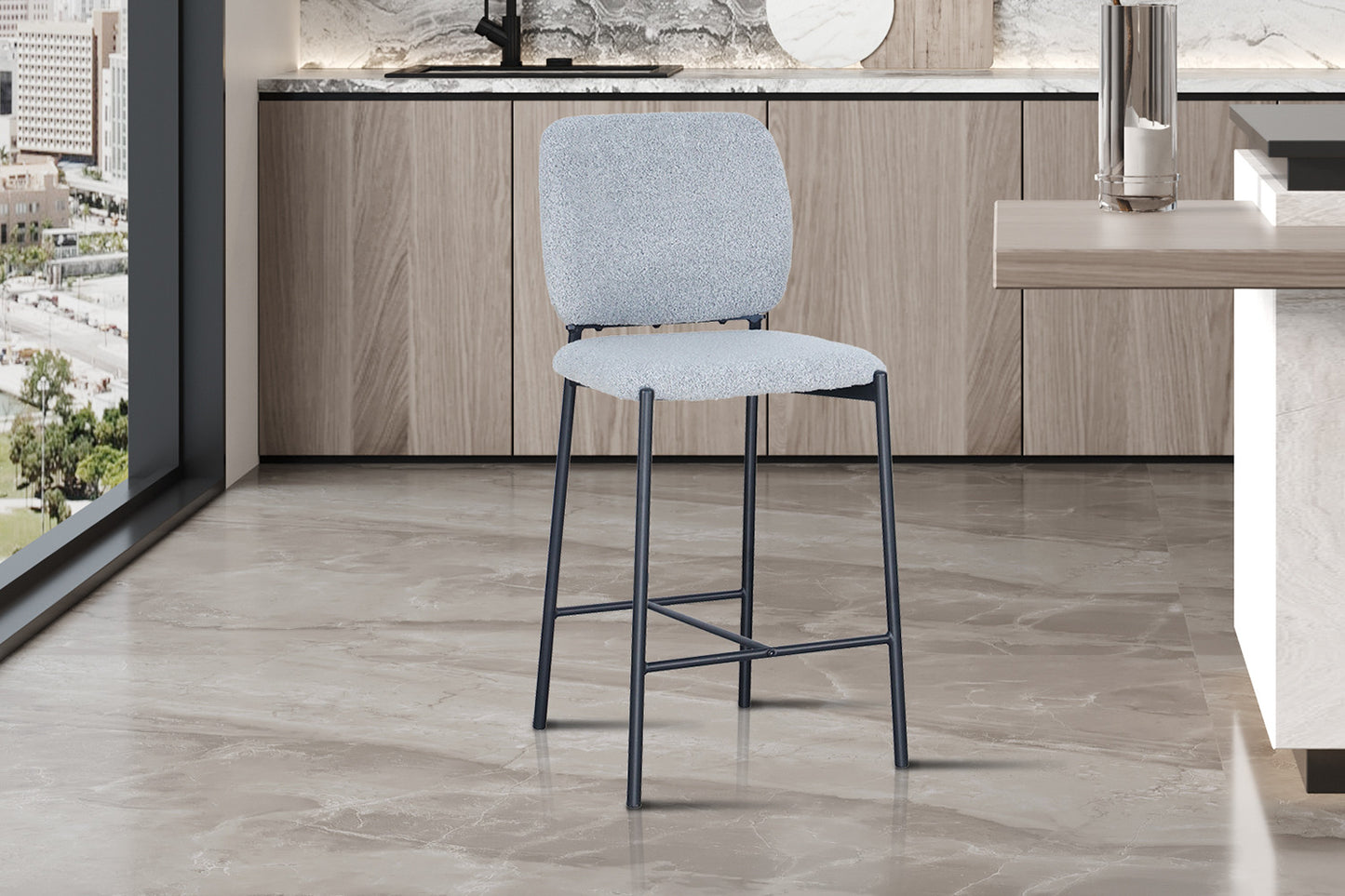 Chaise de comptoir Sophia Tissu Gris clair