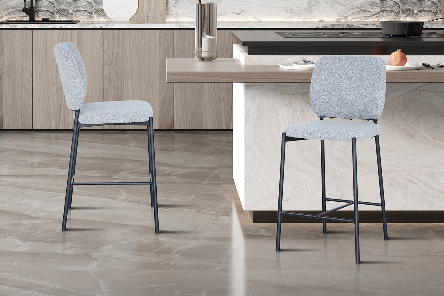 Chaise de comptoir Sophia Tissu Gris clair