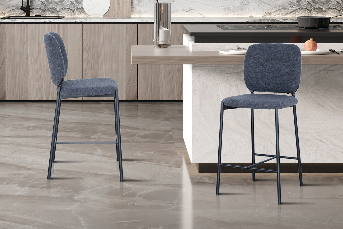 Chaise de comptoir Sophia Tissu Gris foncé