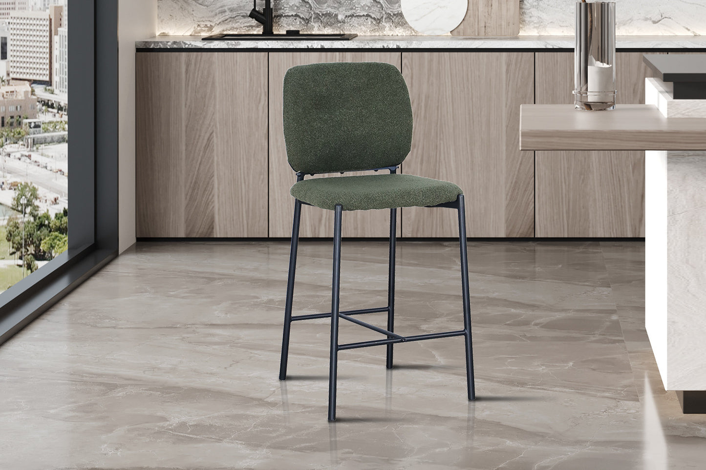 Chaise de comptoir Sophia Tissu Vert