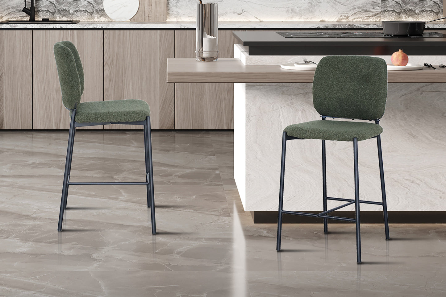 Chaise de comptoir Sophia Tissu Vert