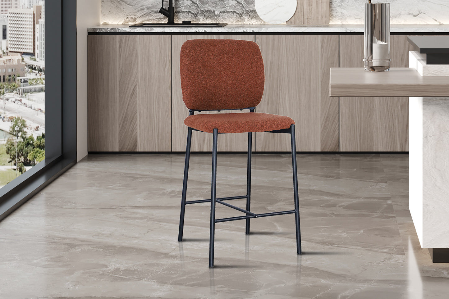 Chaise de comptoir Sophia Tissu Rouille