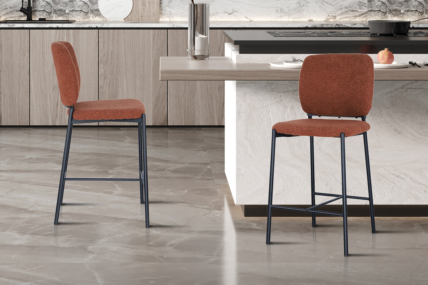 Chaise de comptoir Sophia Tissu Rouille