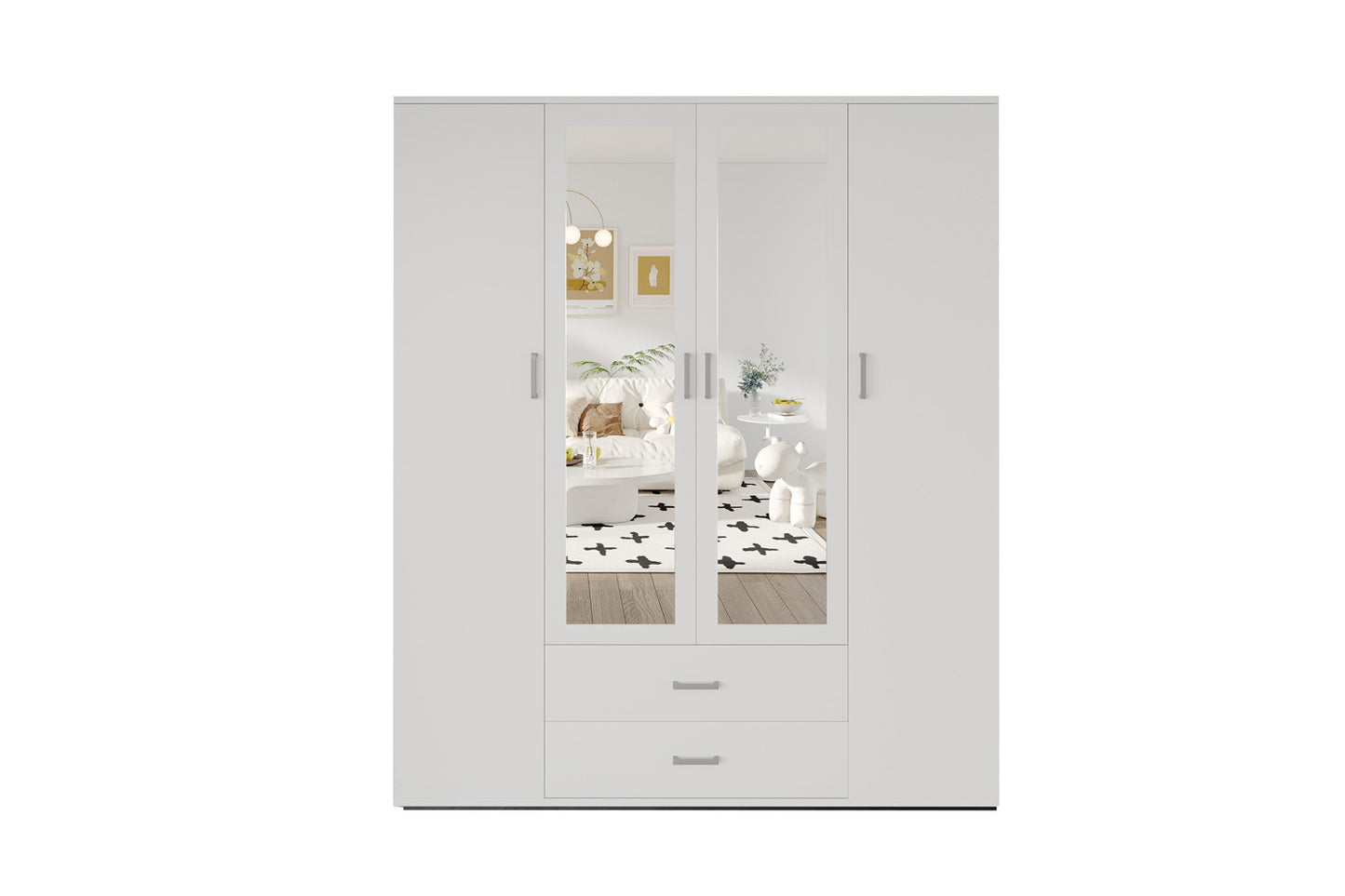 Armoire Marc 4 portes avec 2 miroirs Blanc
