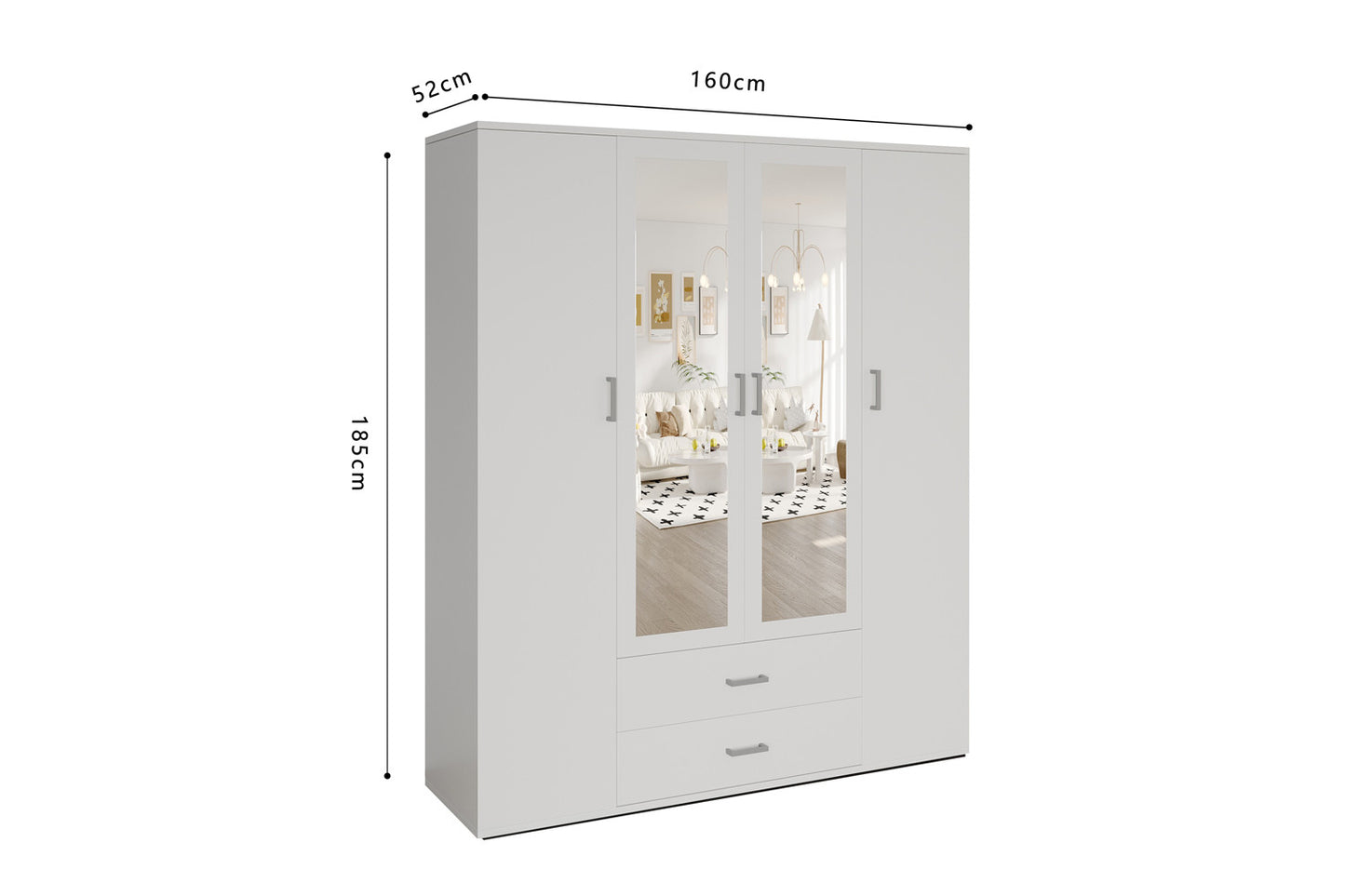 Armoire Marc 4 portes avec 2 miroirs Blanc