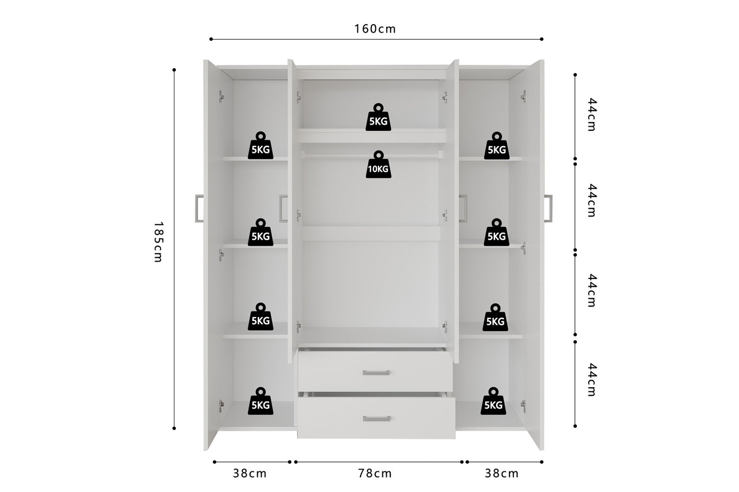 Armoire Marc 4 portes avec 2 miroirs Blanc