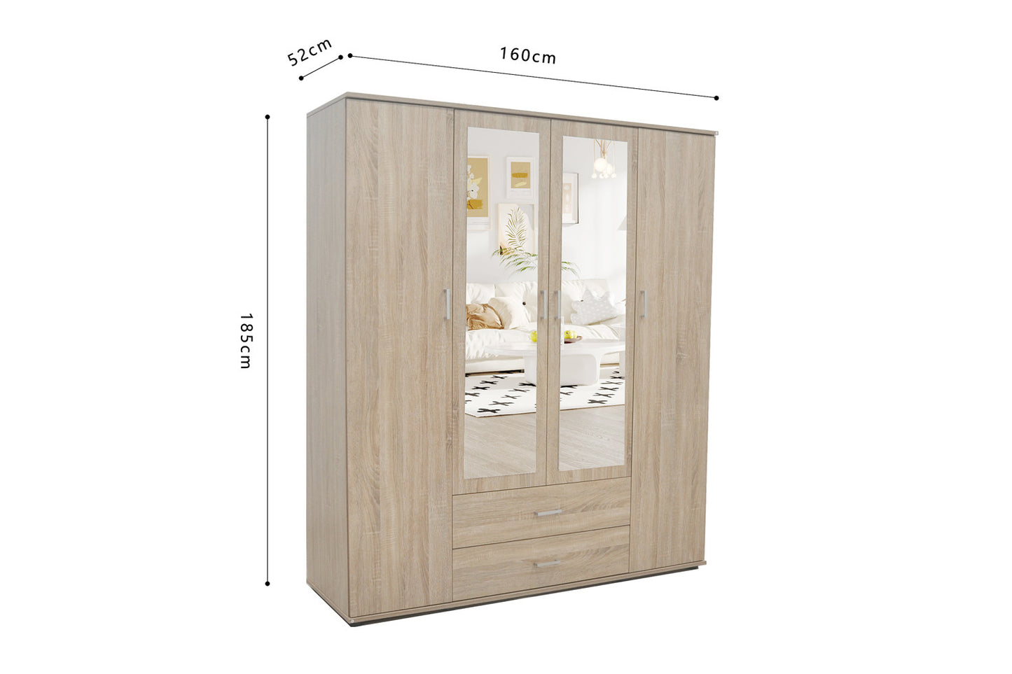 Armoire Marc 4 portes avec 2 miroirs Sonoma
