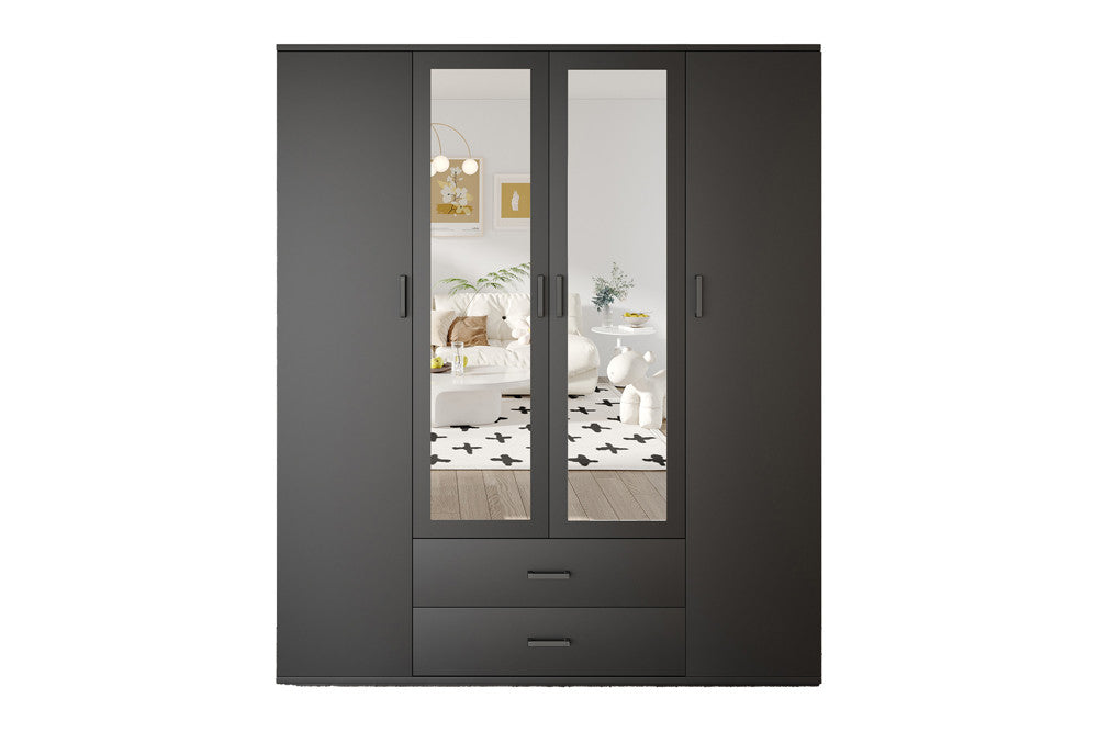 Armoire Marc 4 portes avec 2 miroirs Gris foncé