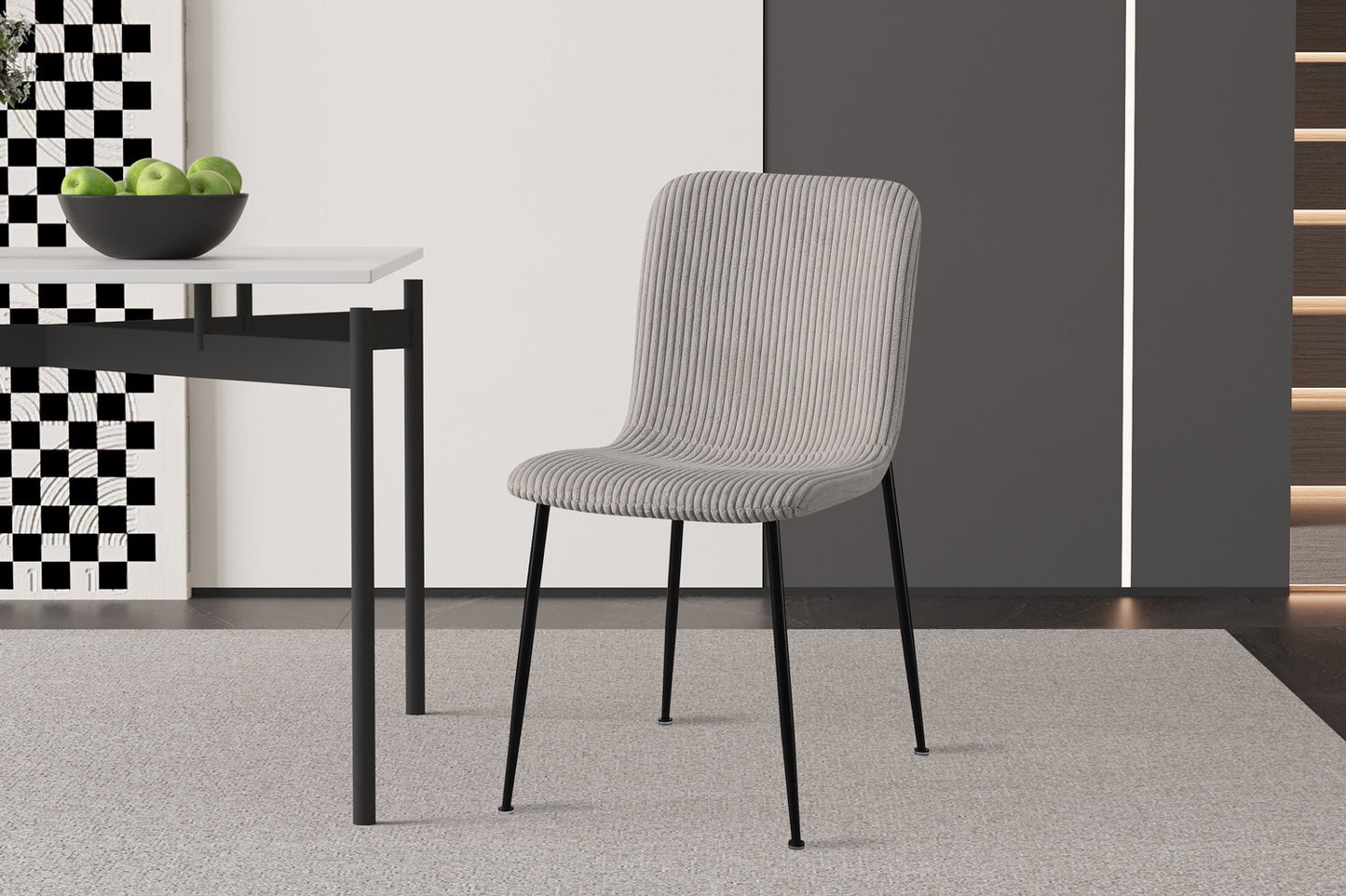 Chaise Alice velours côtelé gris clair