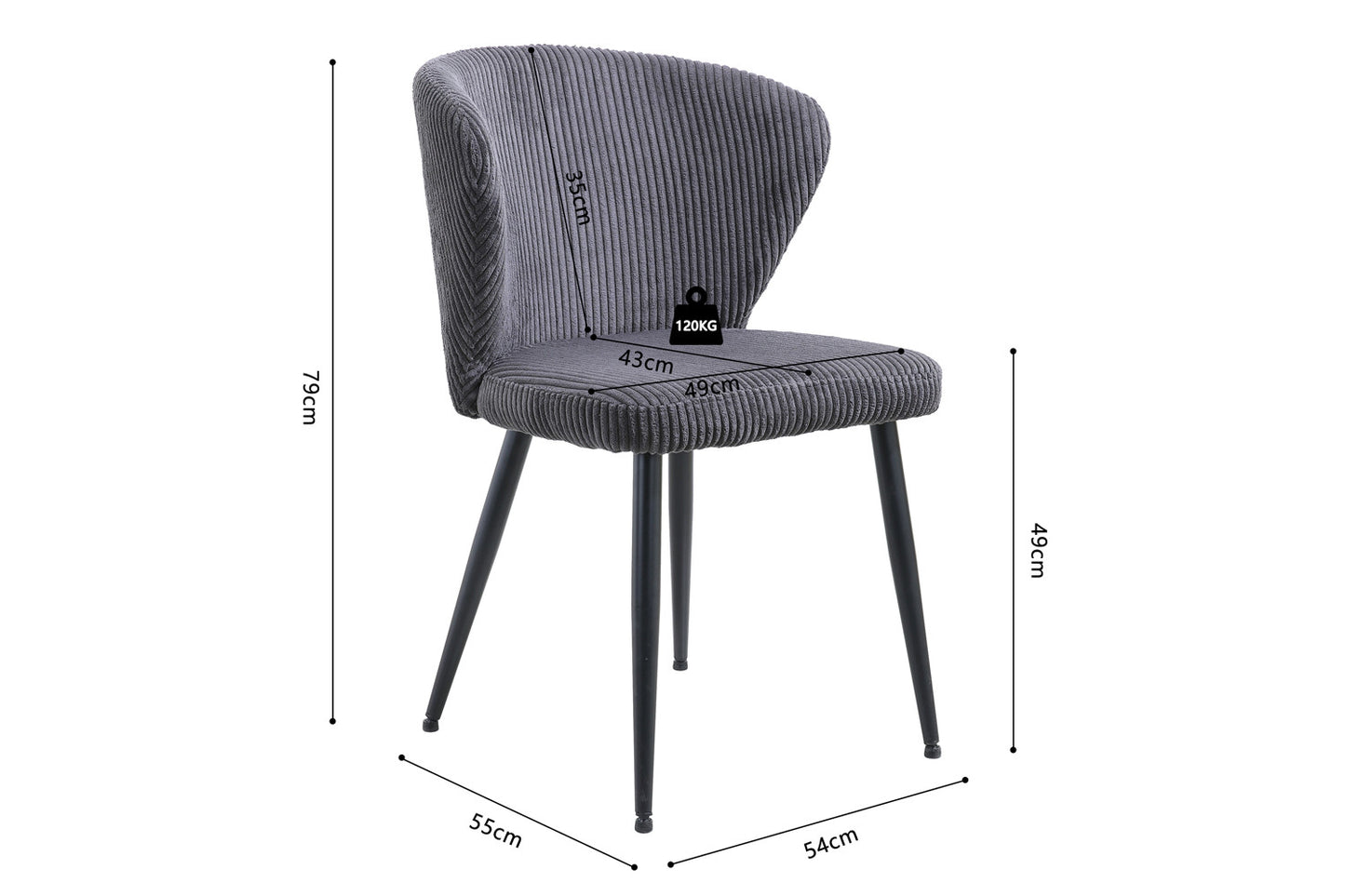 Chaise Tornado côtelé Gris