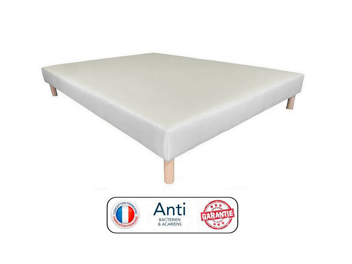 Sommier tapissier blanc avec pied en bois
