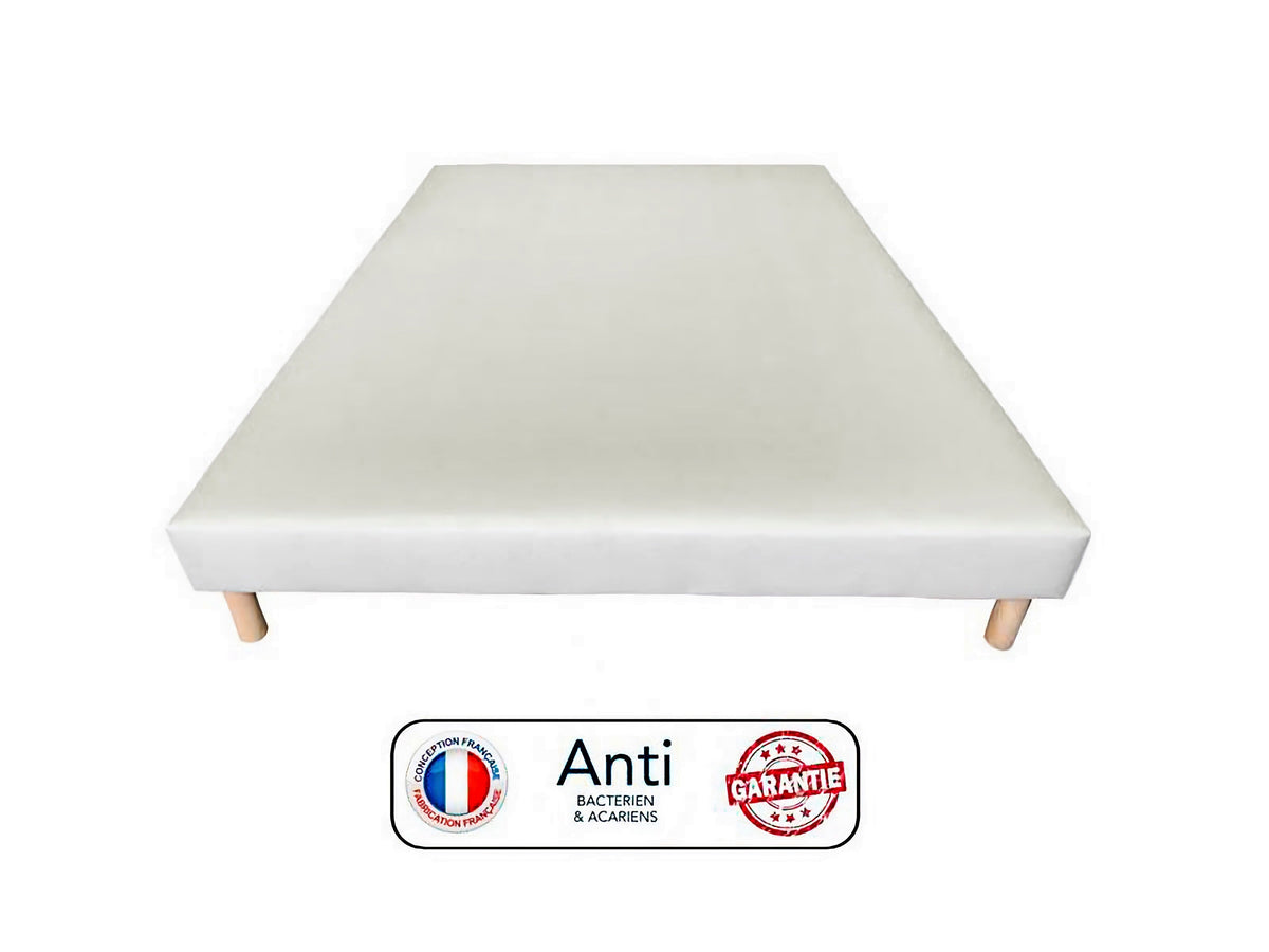 Sommier tapissier blanc avec pied en bois