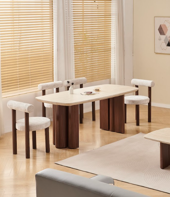 Table à manger Trinity céramique travertin noyer 180cm