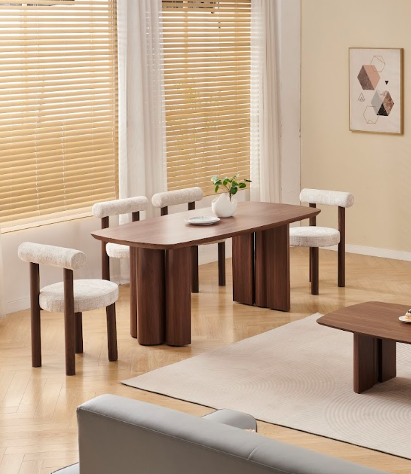 Table à manger Trinity céramique travertin noyer 180cm