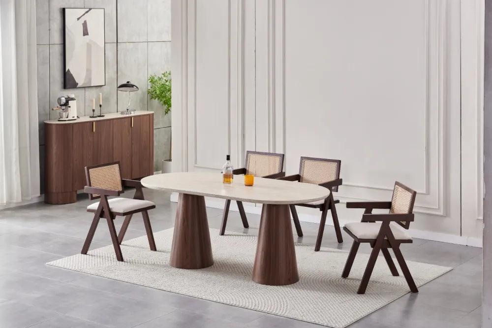Table à manger Iconic en céramique effet travertin – 180 × 90 cm
