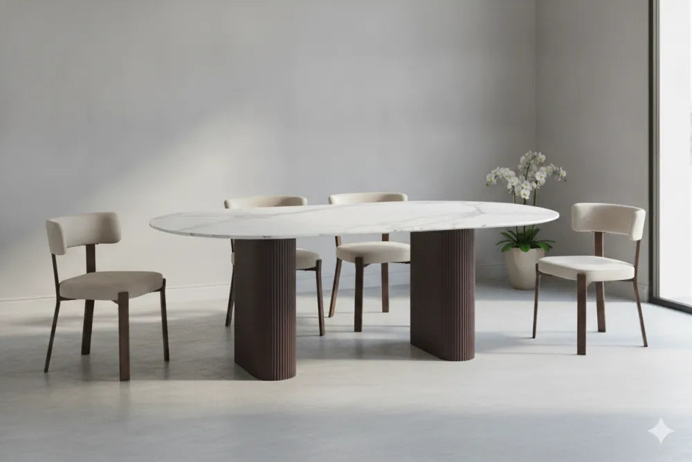 Table à manger Roxy Pied métal Effet Céramique Marbre