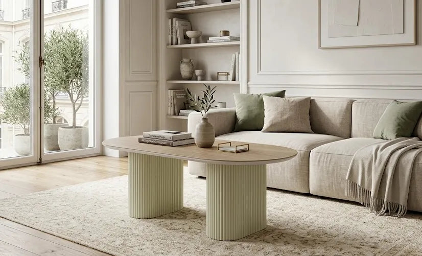 Table Basse Roxy Pied Céramique Travertin Mat