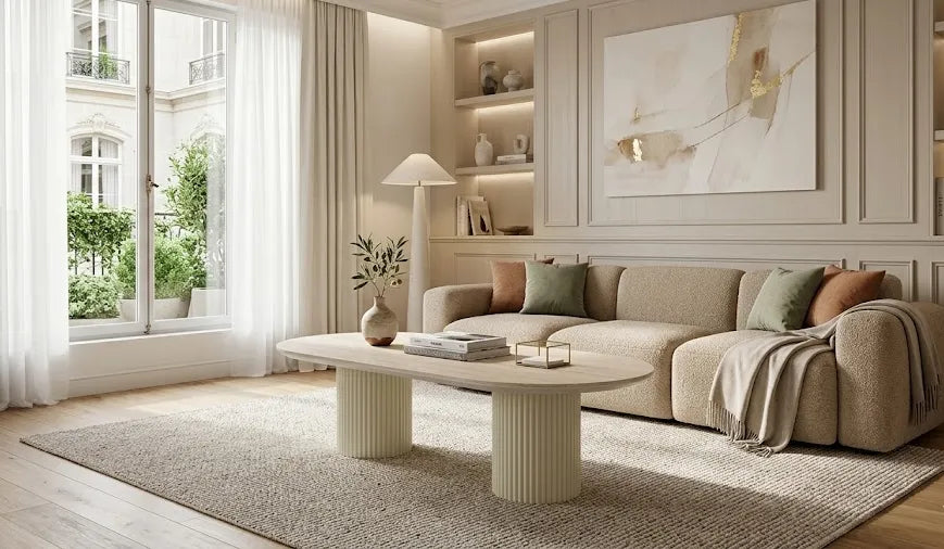Table Basse Roxy Pied Céramique Travertin Brillant