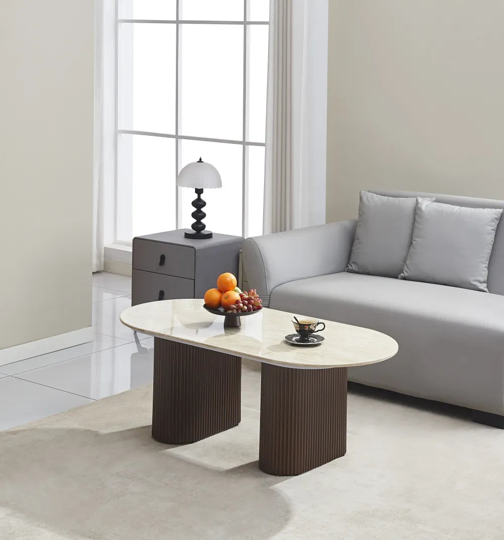 Table Basse Roxy Pied Céramique Travertin Brillant