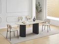 Table à manger Anna Pied métal Noir Plateau Céramique Travertin Brillant 180X90X75Cm