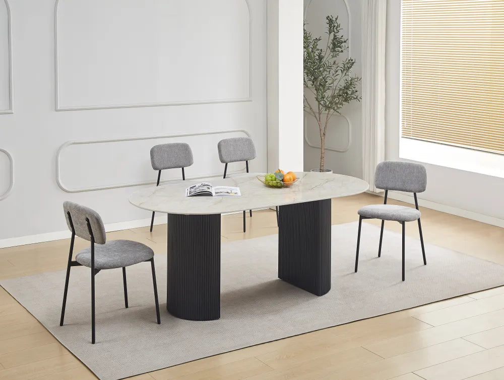 Table à manger Anna Pied métal Noir Plateau Céramique Shakespeare 180X90X75Cm
