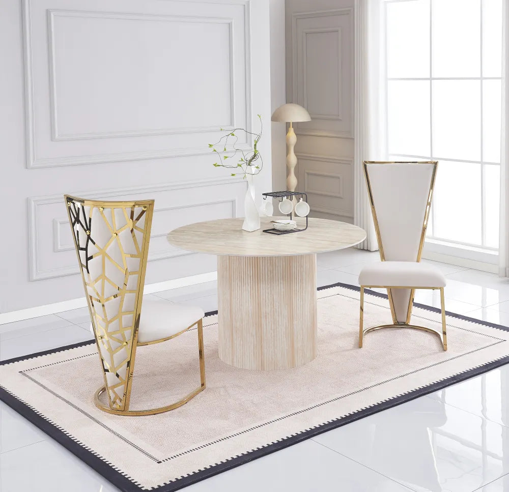 Table à manger Baietaa Céramique Effet Travertin Mat Pied Travertin 120X75Cm