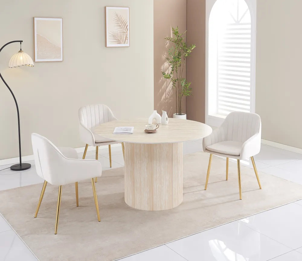 Table à manger Baietaa Céramique Effet Travertin Mat Pied Travertin 120X75Cm