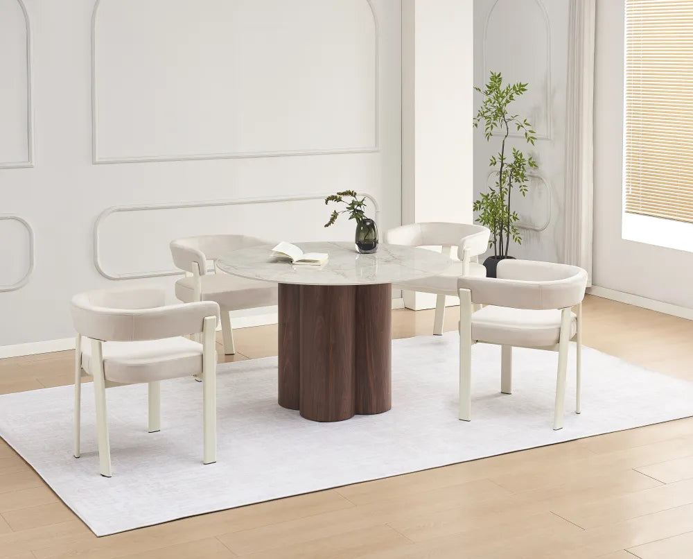 Table à manger Halo Pied Effet Noyer Céramique Shakespeare Gris 120Cm