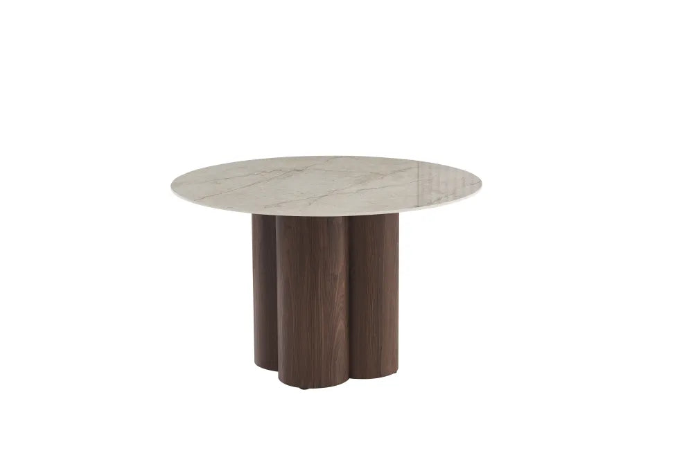 Table à manger Halo Pied Effet Noyer Céramique Shakespeare Gris 120Cm